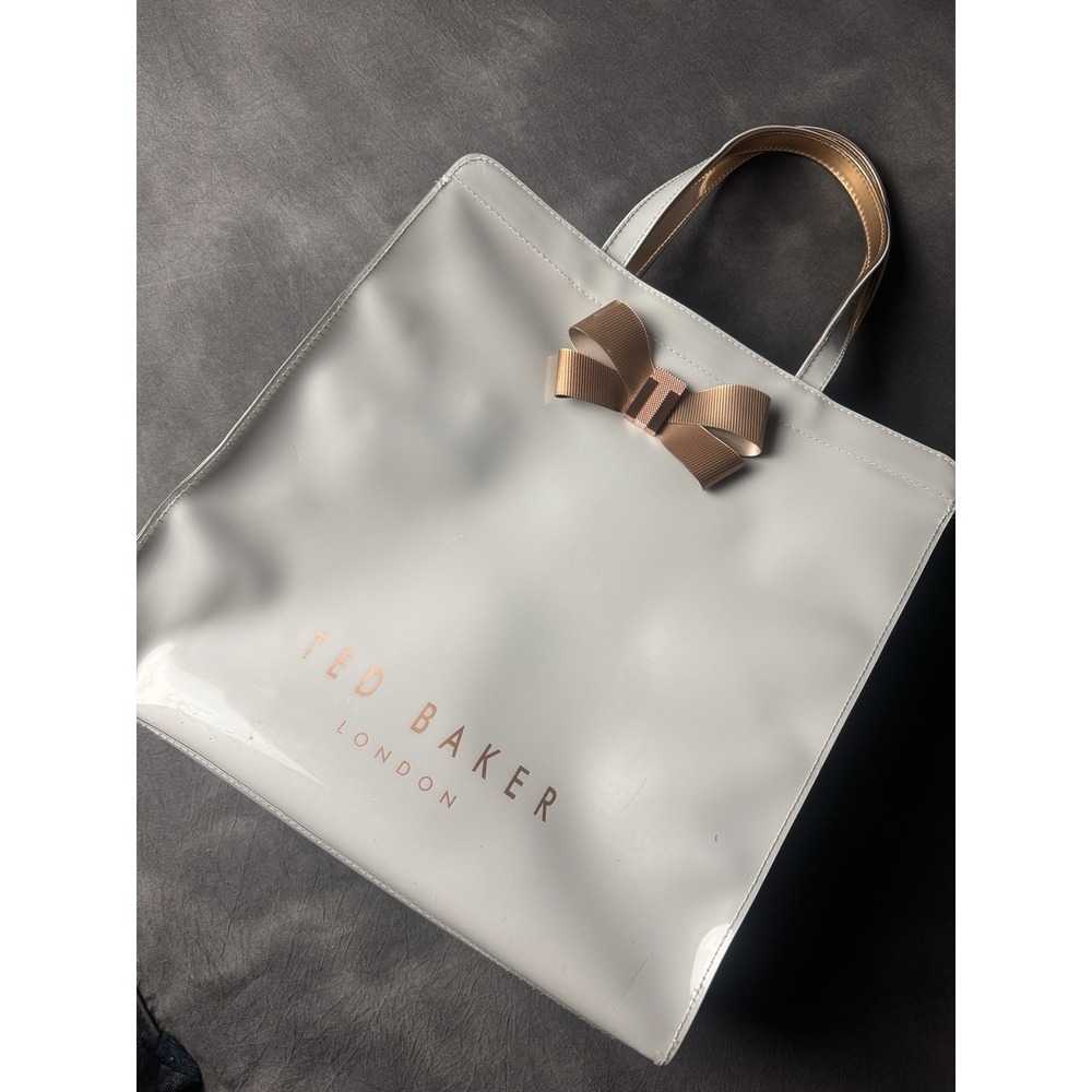 Ted Baker London Bow Tote Bag Grey Rose Gold Icon Shopper Minimalist Glossy